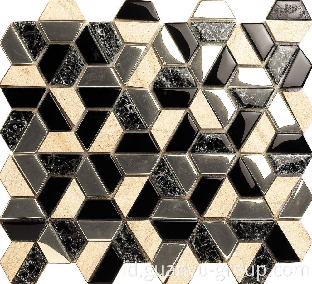 Black Cracked Glass Mixed With Beige Marble Mosaic